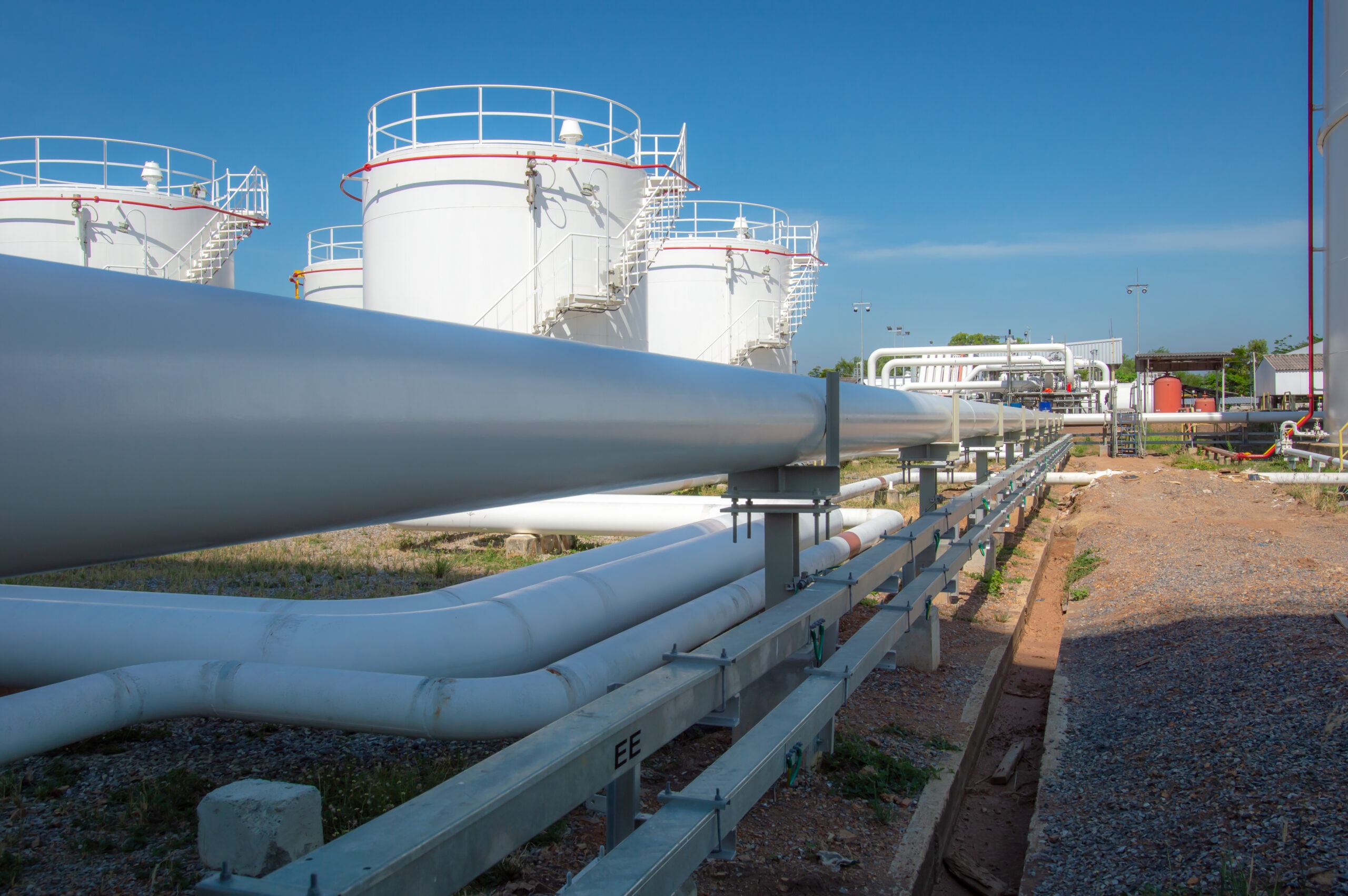 Oil Pipeline and Oil Storage Tank Farm in the Petroleum Refinery